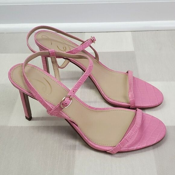 Sam Edelman Shoes - Sam Edelman Doran Pink Croc Embossed Strappy Heeled Sandals Size 9